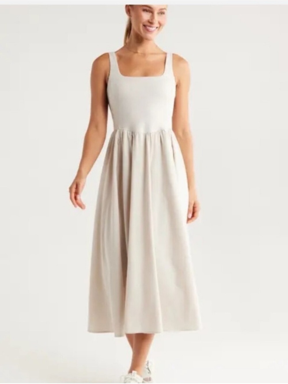 Zella Effortless Cream Sleeveless Midi Dress medium
